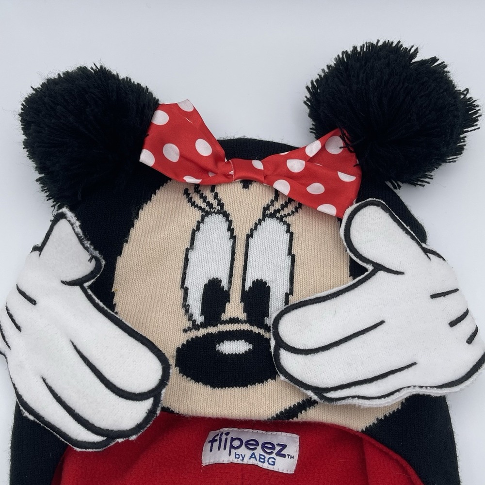 Disney Minnie Mouse Flipeez Girls Hat Black Red Ears Bow One Size Winter